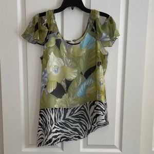 Soft Surroundings Cold Shoulder Floral Silk Top